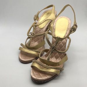 Chanel golden sandals with clear stones and heel
